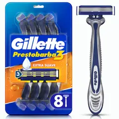 GILLETTE - Máquina De Afeitar Prestobarba 3 Extra Suave 3 Hojas Pack 8 Und