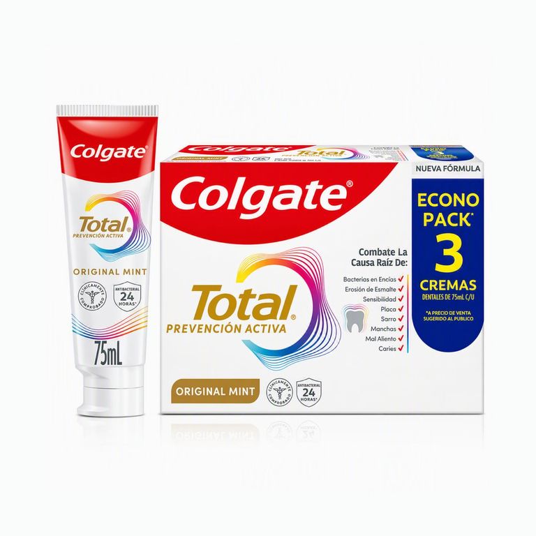 Crema Dental Colgate Total Original Mint Prevención Activa Caja 3 Und