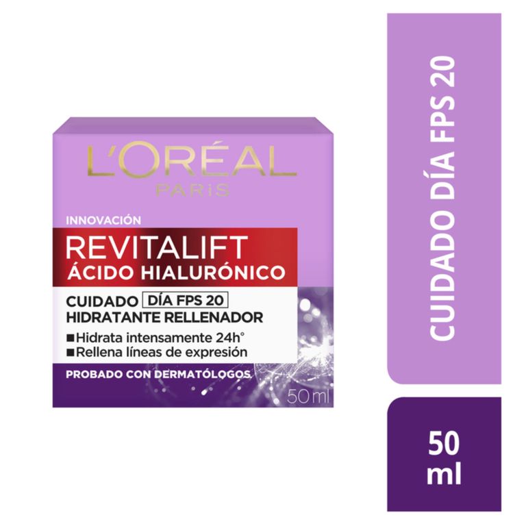 Crema de Día Loreal Revitalift Hialurónico Rellenadora FPS20 Caja 50 mL