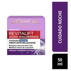 LOREAL PARIS - Crema Loreal Paris Noche Hidratante Revitalift Hialurónico Envase 50 mL