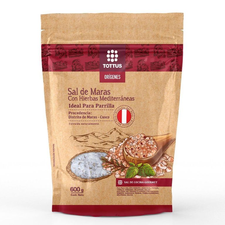 Sal de Maras Gruesa con Hierbas Mediterráneas Tottus Orígenes Empaque 600 g