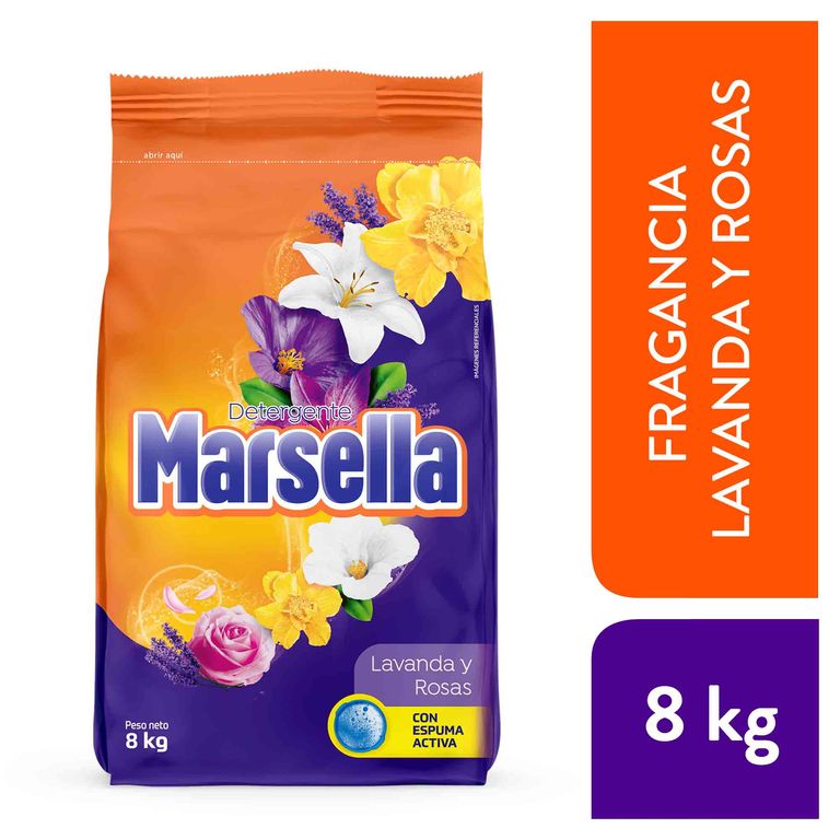 Detergente en Polvo Marsella Pétalos de Lavanda y Rosas Bolsa 8 Kg