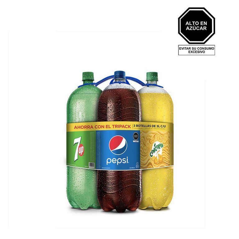 Gaseosa Pepsi 3 L + Seven Up 3 L + Concordia Piña 3 L