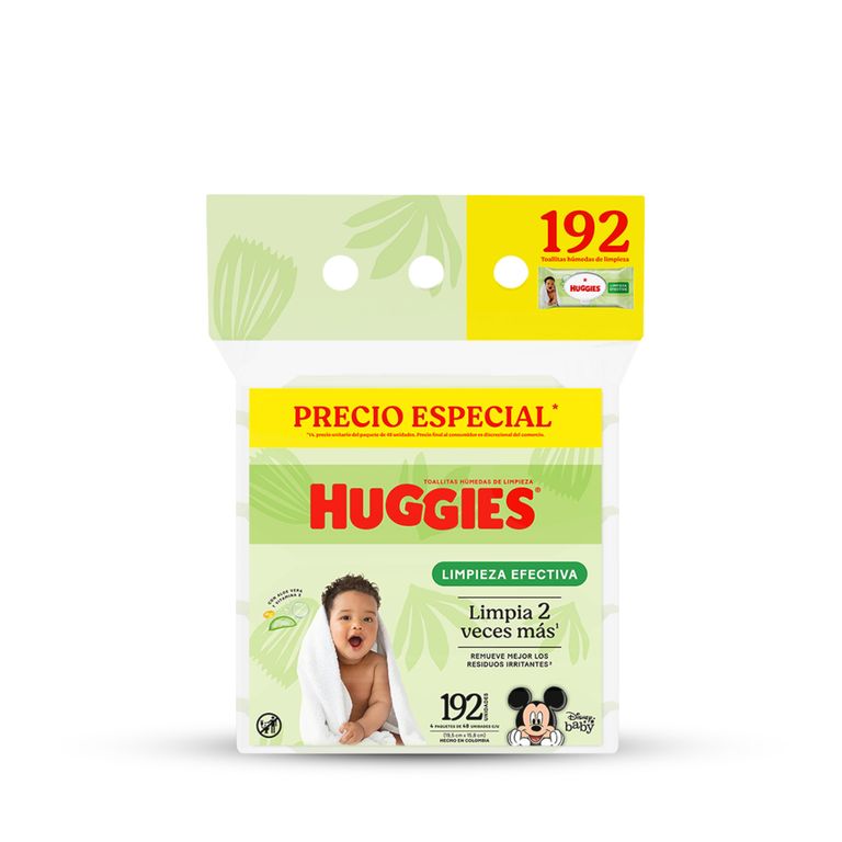 Toallitas Húmedas Huggies Limpieza Efectiva Flip Top Empaque 192 Und