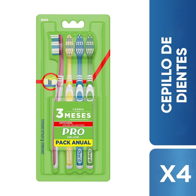 Cepillos Dentales Deluxe Anticaries Color Collection Empaque 4 Und