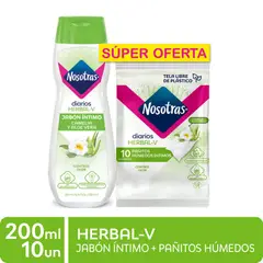 NOSOTRAS - Pack Jabón Íntimo Herbal Nosotras 200 mL + Pañitos 10 Und