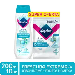 NOSOTRAS - Pack Jabón Íntimo Frescura Extrema Nosotras 200 mL + Pañitos 10 Und