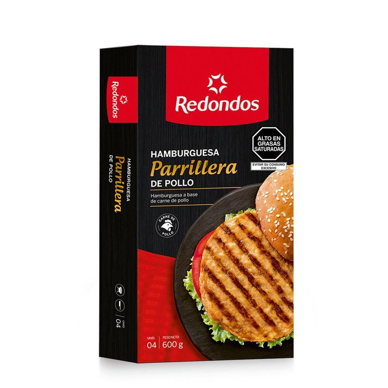 Hamburguesa Parrillera de Pollo Redondos Caja 600 g