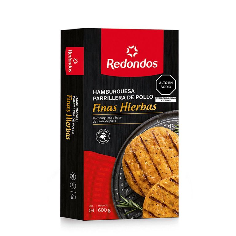 Hamburguesa Parrillera de Pollo Redondos Finas Hierbas Caja 600 g