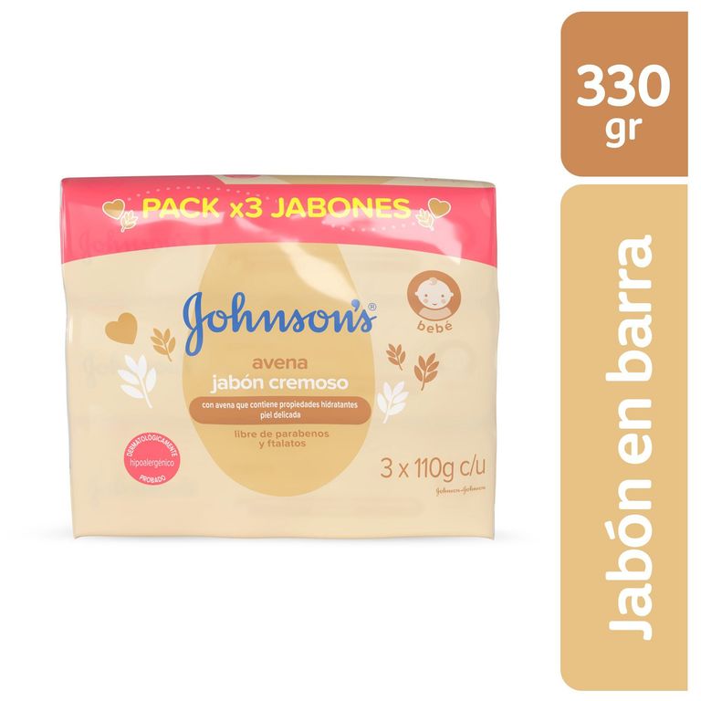 Jabón en Barra Bebé Johnsons Avena Tripack Caja 330 g