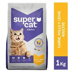 SUPERCAT\n - Comida Para Gatos Super Cat Adultos Sabor Carne Pollo Y Leche 1 kg