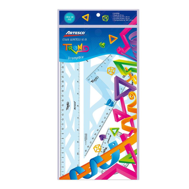 Estuche Geométrico Artesco 30cm Irrompible Empaque 4 Und