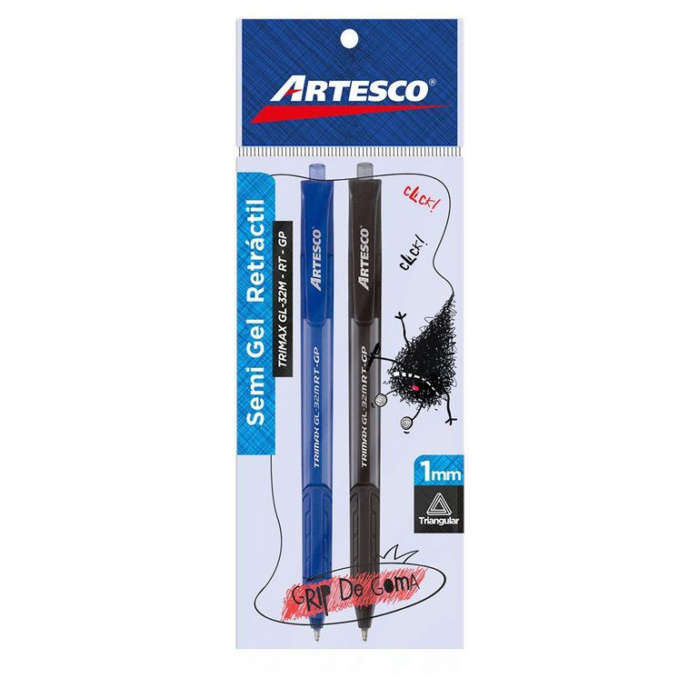 Lapicero Artesco Trimax Semi Gel Retráctil Azul Y Negro Empaque 2 Und