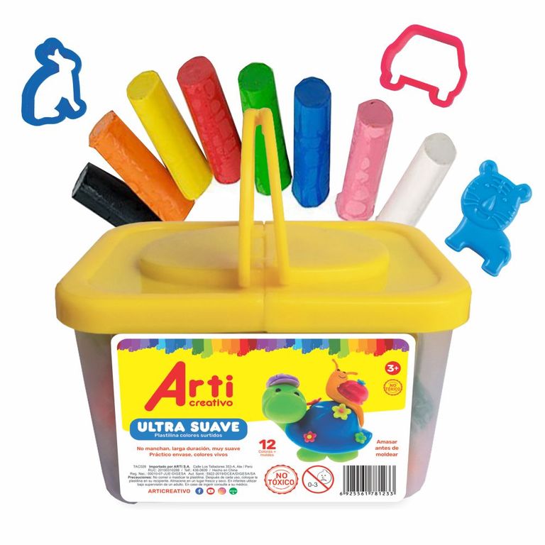 Plastilina Ultrasuave Arti Creativo Con Herramientas Caja 12 Und