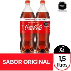 COCA COLA - Gaseosa Coca Cola Original Pack 2 Botellas 1.5 L