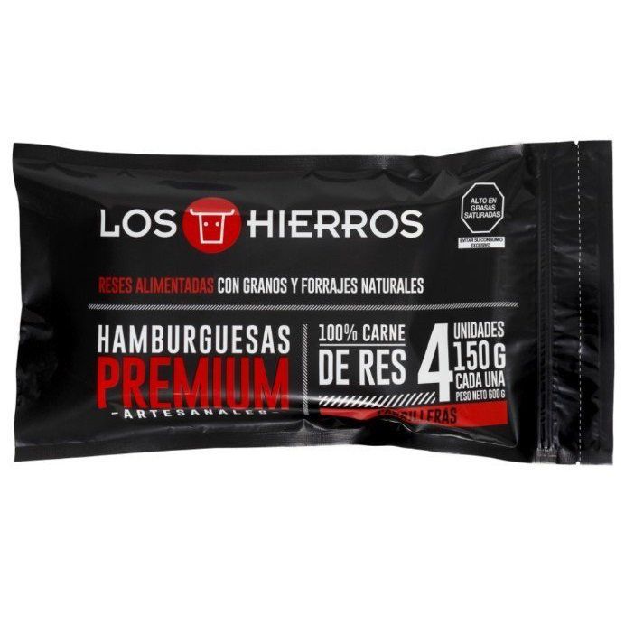 Hamburguesa Premium de Res Los Hierros Empaque 600 g