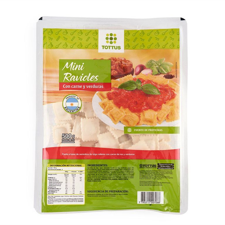 Mini Ravioles con Carne y Verduras Tottus Empaque 500 g