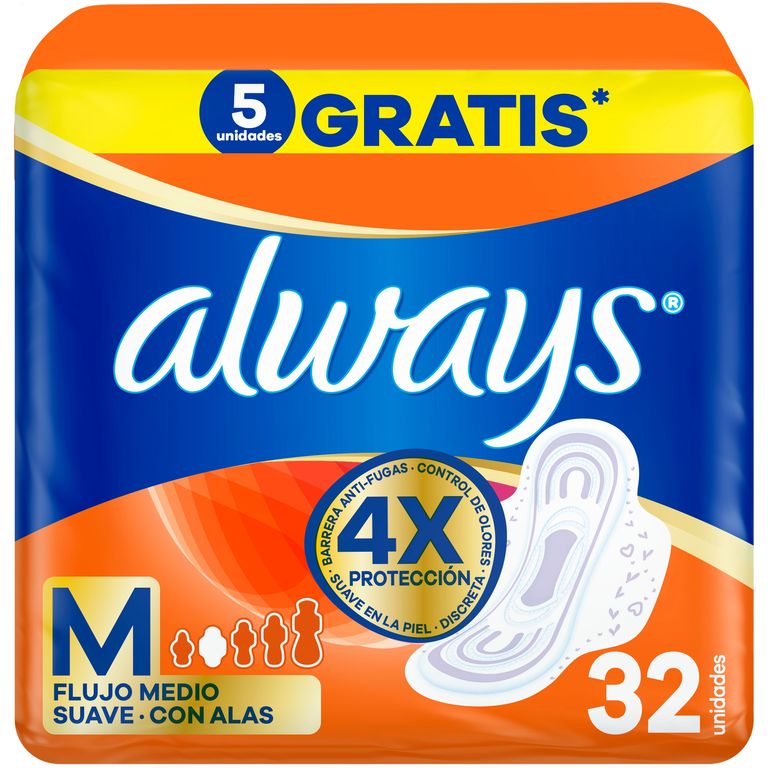 Toallas Higiénicas Always Maxi Protección con Alas Empaque 32 Und