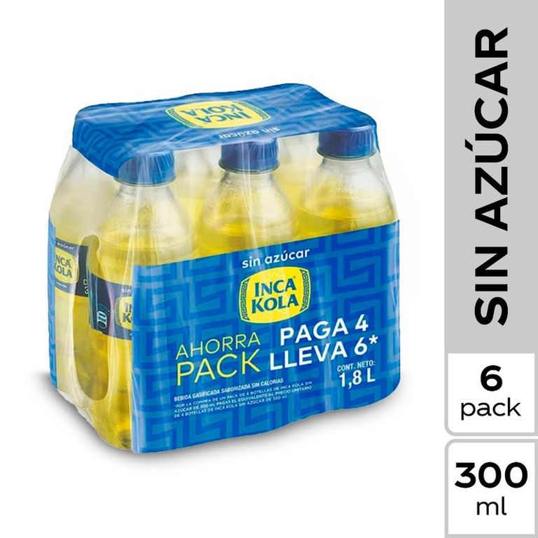 Inca Kola Sin Azúcar Sixpack Botella 300 mL