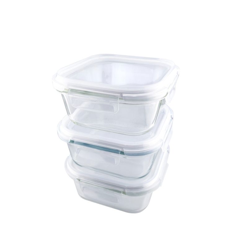 Set x 3 Piezas Hermético Vidrio Cuadrado 800 ml