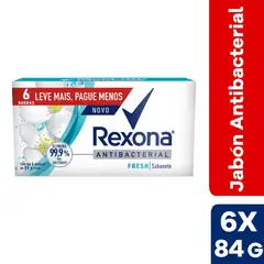 REXONA - Jabón En Barra Antibacterial Fresh Pack 6 Empaques 84 g