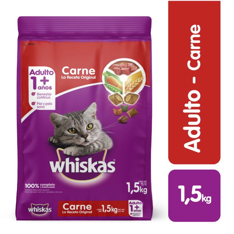 Alimento Seco Gatos Adultos Whiskas Carne Bolsa 1.5 Kg
