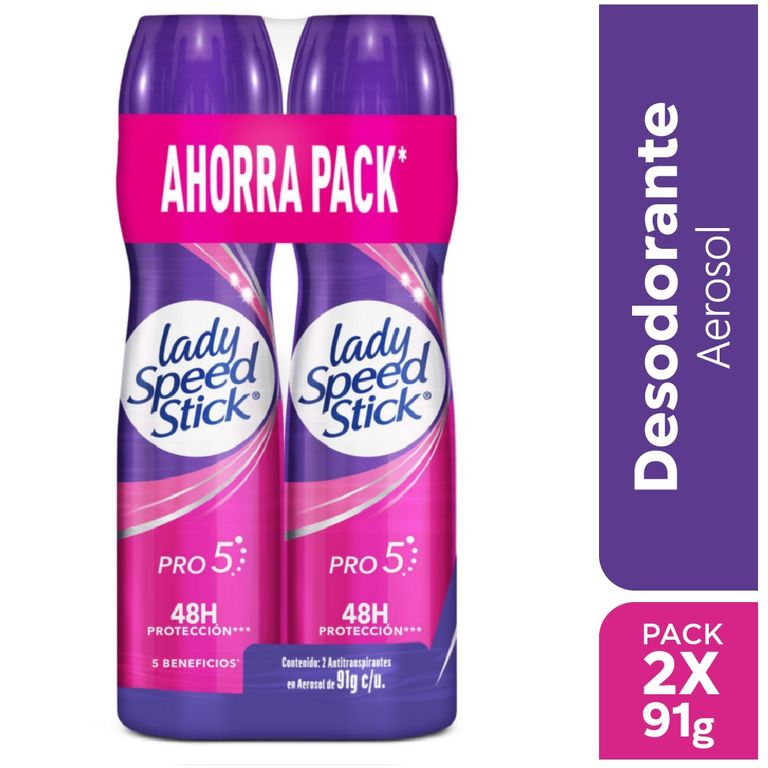 Desodorante Spray Lady Speed Stick Pro5 Empaque 2 Und 91 g