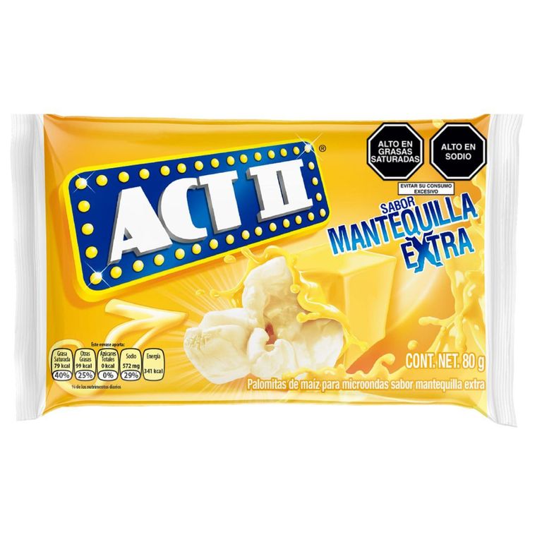 Pop Corn Act II Mantequilla Extra Empaque 80 g