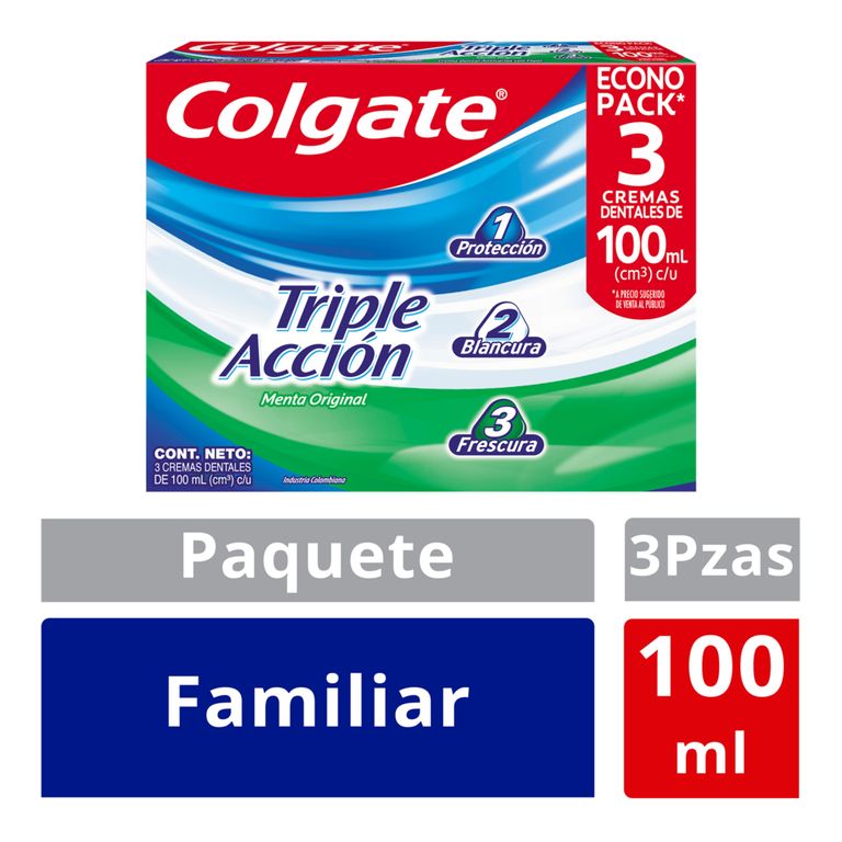 Crema Dental Colgate Triple Accion Caja 3 Und 100 ml