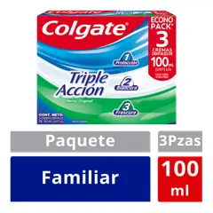 COLGATE - Pack Crema Dental Triple Acción Menta 3 Cajas 100 mL