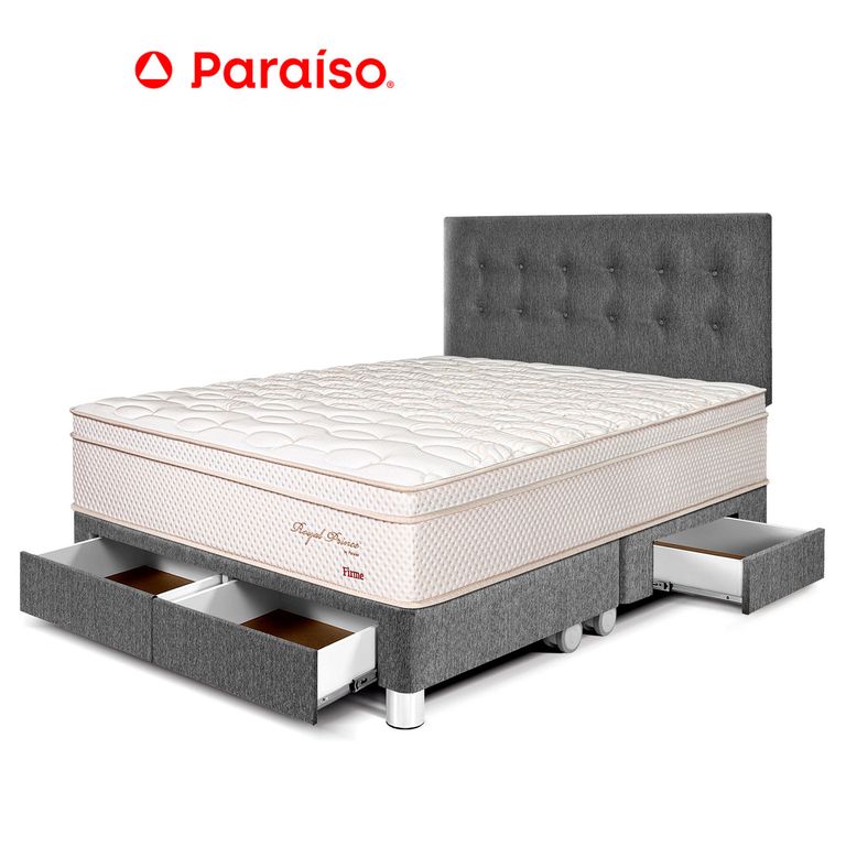 Dormitorio con Cajones Royal Prince Firme Queen Gris + 2 Almohadas Viscoelásticas