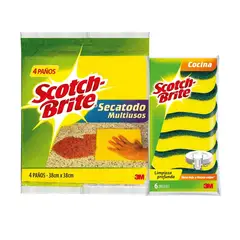 SCOTCH BRITE - Pack Secatado 4 Und + Esponja De Cocina 6 Und