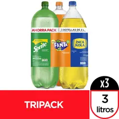 INCA KOLA - Pack Gaseosas Inca Kola 3 L + Fanta Naranja 3 L + Sprite 3 L