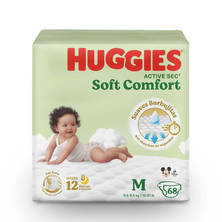 Pañales Huggies Active Sec Soft Comfort Talla M Empaque 68 Und