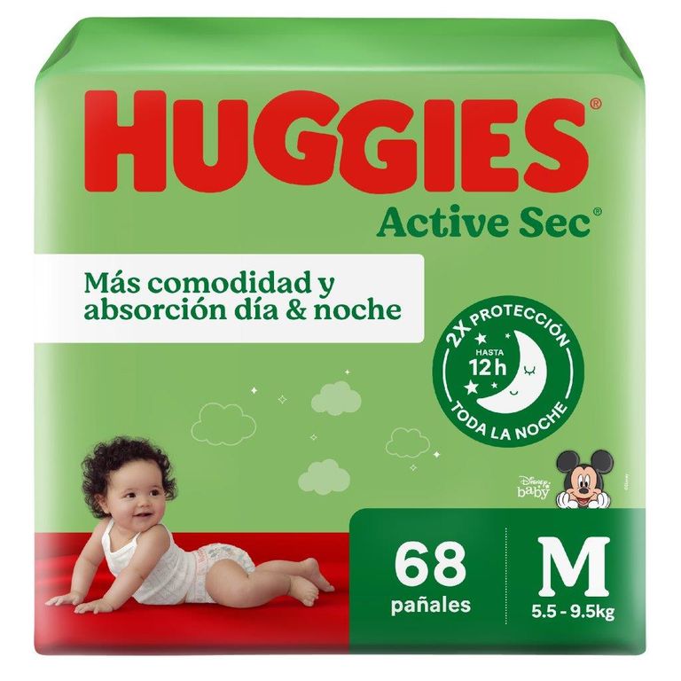 Pañales Huggies Active Sec Xtra Flex Talla M Empaque 68 Und