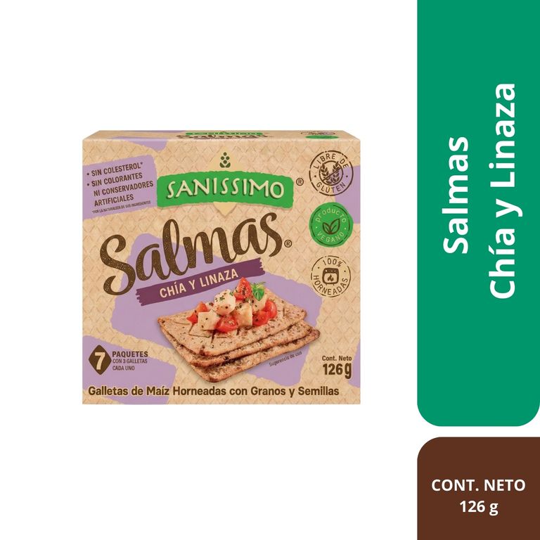 Snacks Sanissimo Salmas Granos, Semillas, Chia y Linaza Caja 7 Und