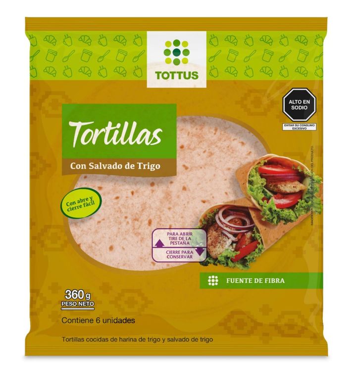 Tortillas Trigo con Salvado Tottus 6 Unidades