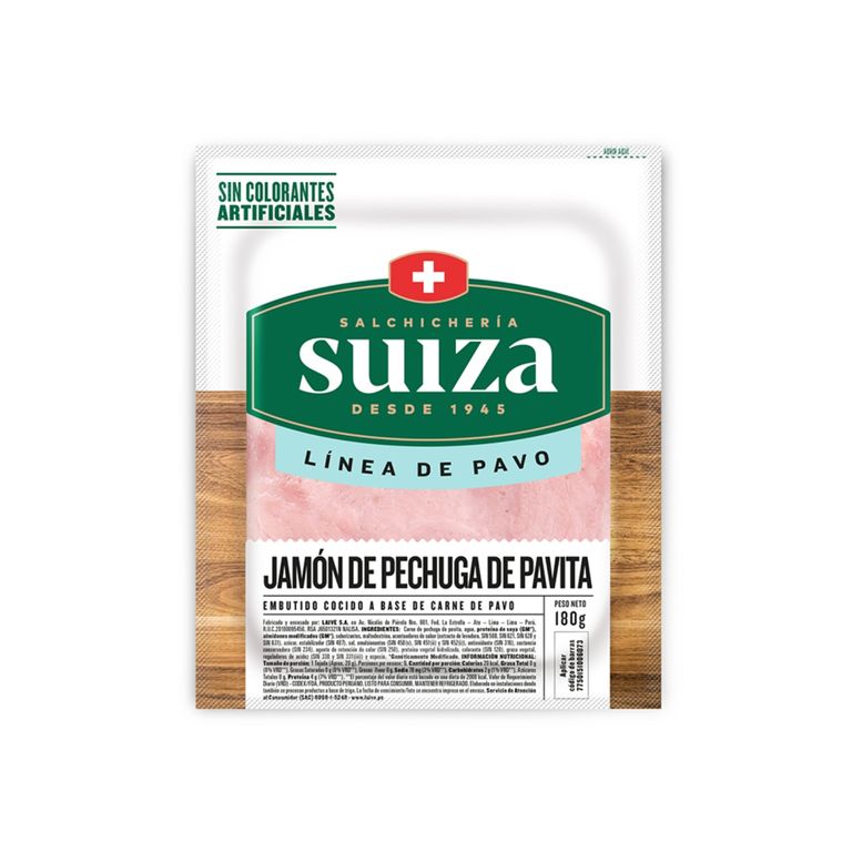 Jamón de Pechuga de Pavita Suiza Empaque 180 g