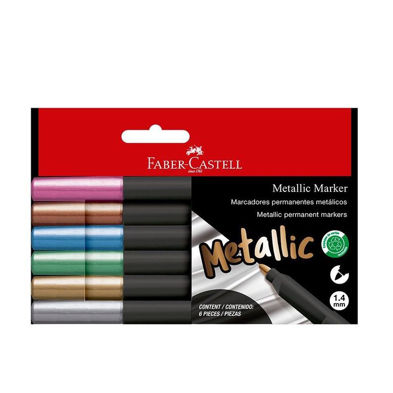 Plumón Indeleble Faber Castell Metálico Empaque 6 Und