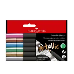 FABER CASTELL - Plumón Indeleble Faber Castell Metálico Empaque 6 Und