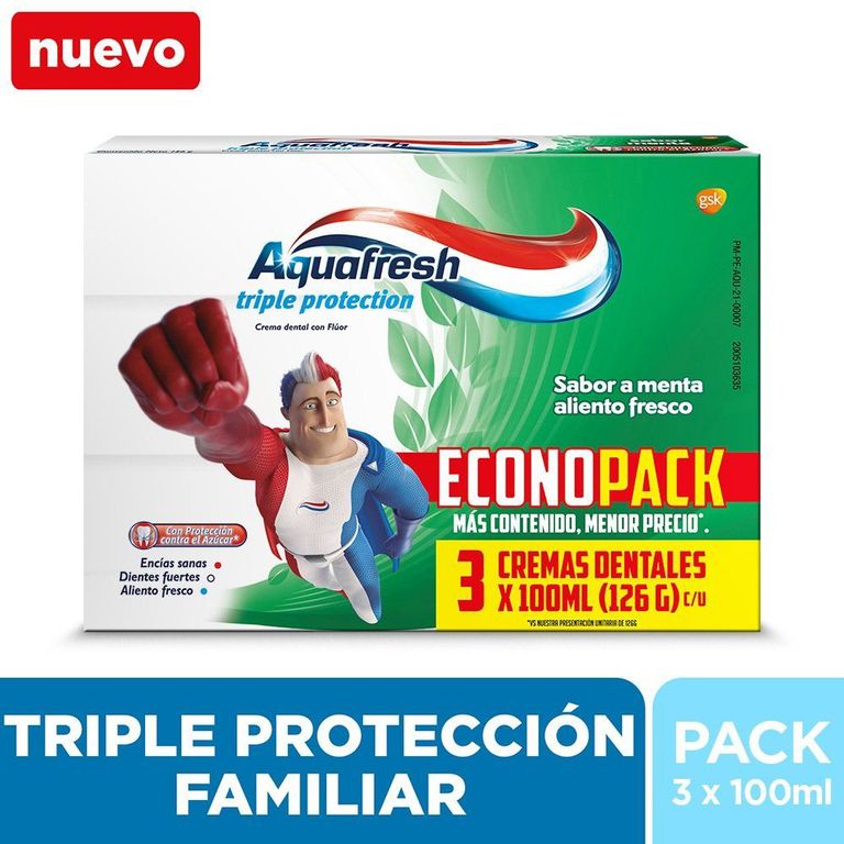 Pasta Dental Aquafresh Triple Protección Pack 3 Cajas 100 g