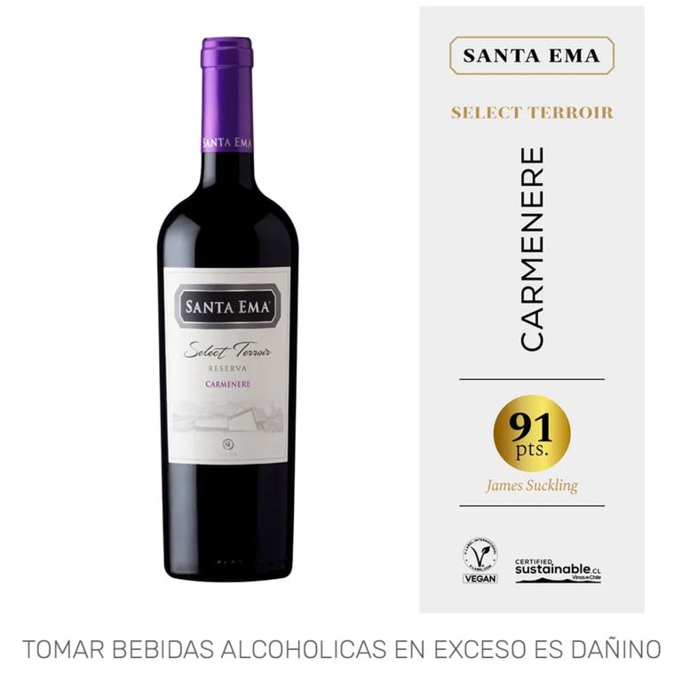 Vino Tinto Santa Ema Select Terroir Reserva Carmenere Botella 750 mL