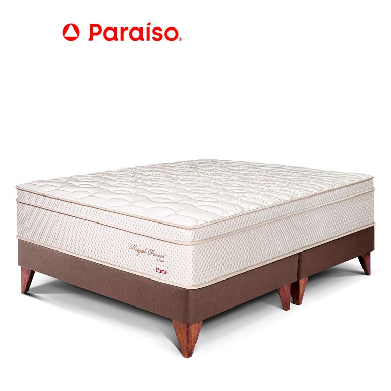Cama Europea Royal Prince Firme Queen Chocolate + 2 Almohadas Viscoelásticas