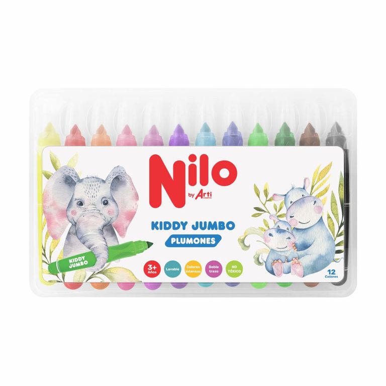Plumones Nilo Kiddy Jumbo Doble Trazo Estuche 12 Und