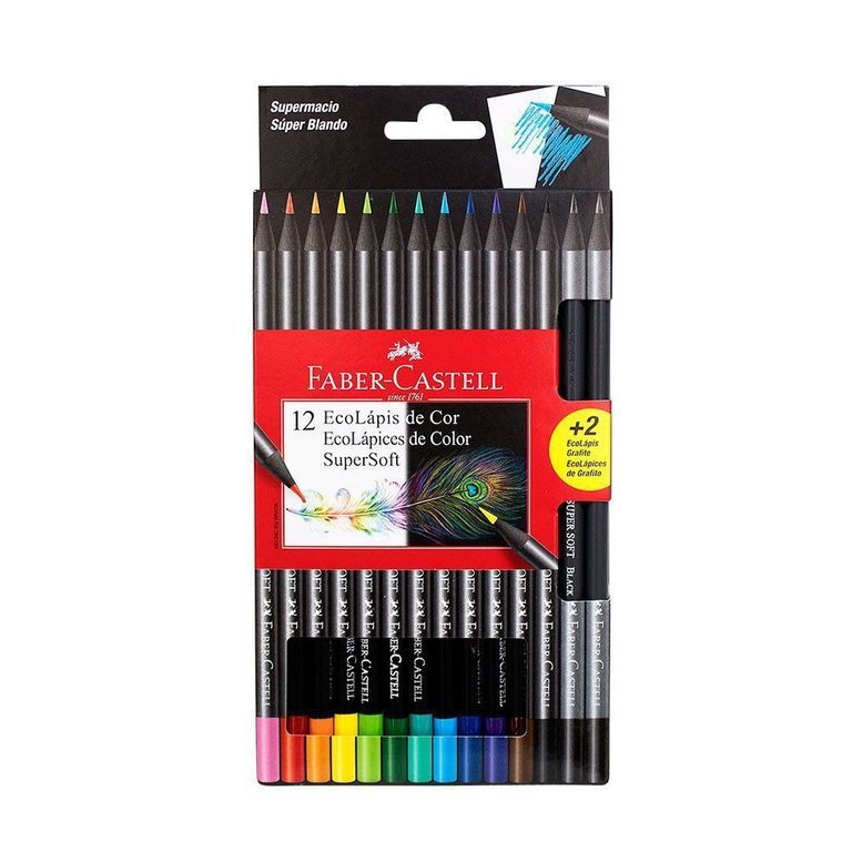 Lápices De Color Faber Castell Eco Supersoft Caja 12 Und + 2 Lápices Grafito