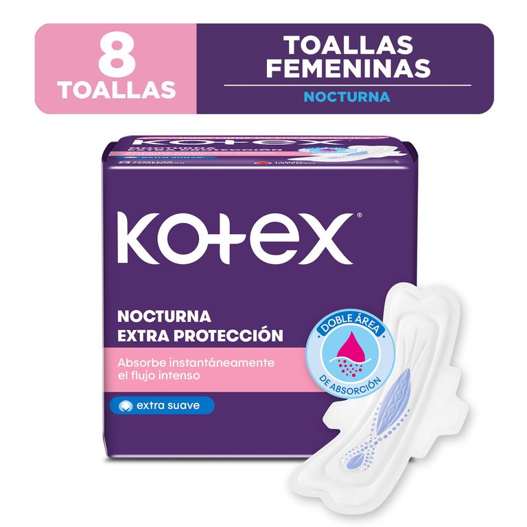 Toalla Higiénica Kotex Nocturna Extra Protección Empaque 8 Und