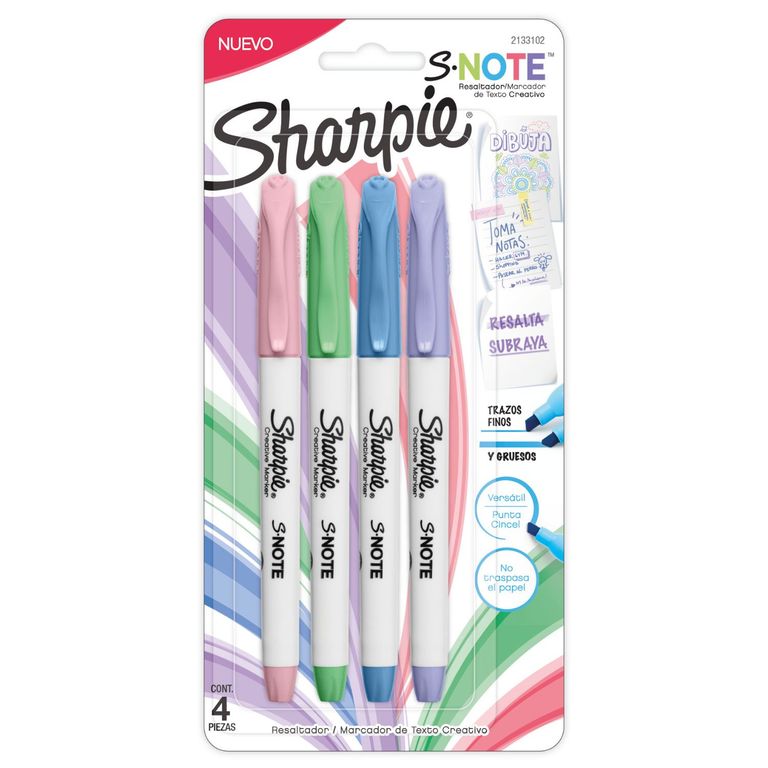 Resaltador Sharpie Note Pastel Empaque 4 Und