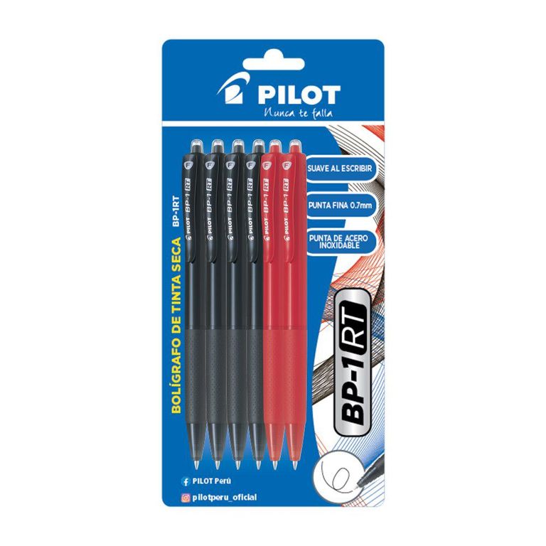 Lapicero Pilot Tinta Seca BP 1RT 4 Negro + 2 Rojo Empaque 6 Und