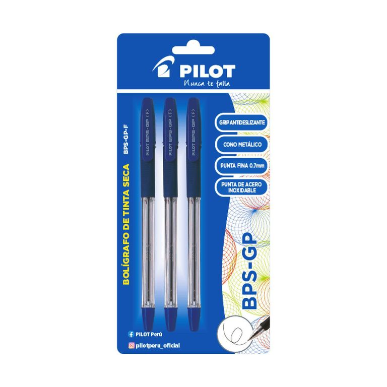 Lapicero Pilot Tinta Seca BPS GP Azul Empaque 3 Und