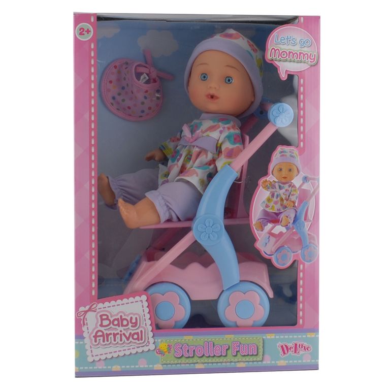 Muñeca con Coche de Paseo 30 cm